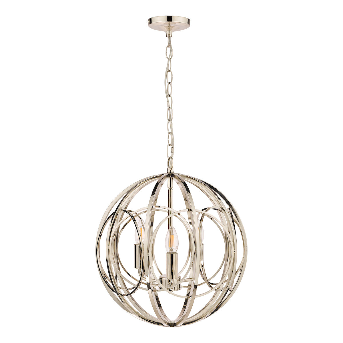 Laura Ashley Orbital 3 Light Globe Chandelier Polished Nickel – from Amos Lighting + Home