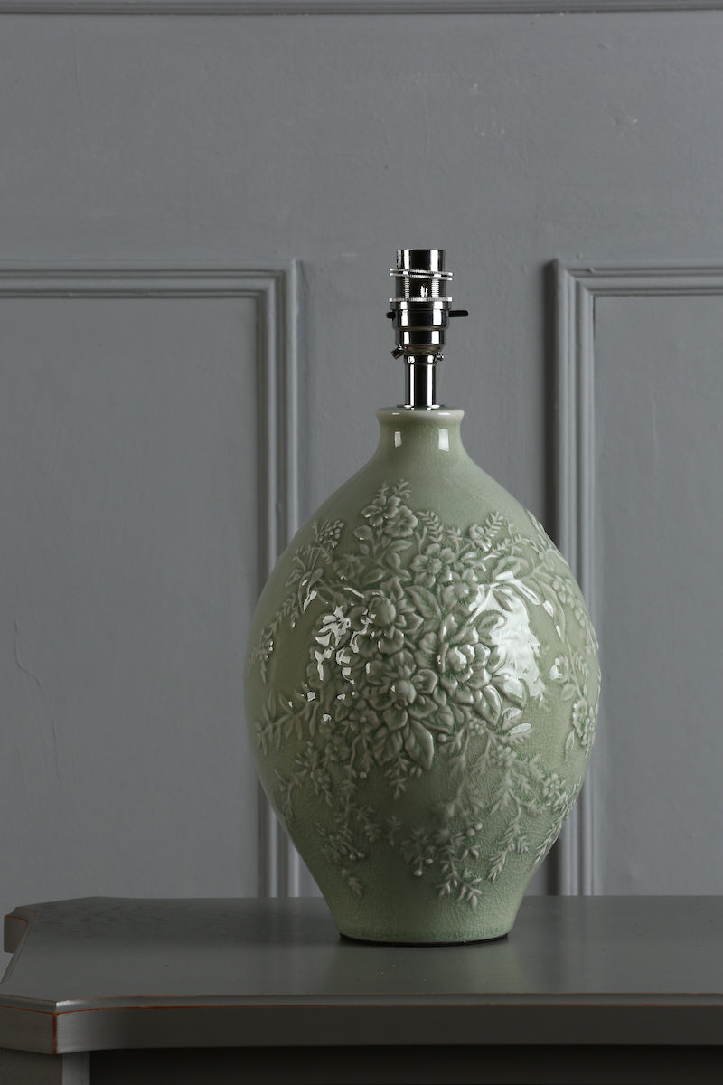 Laura Ashley Picardie Ceramic Table Lamp Green Polished Chrome Base – from Amos Lighting + Home