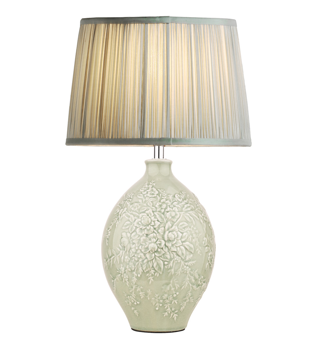 Laura Ashley Picardie Ceramic Table Lamp Green Polished Chrome Base – from Amos Lighting + Home