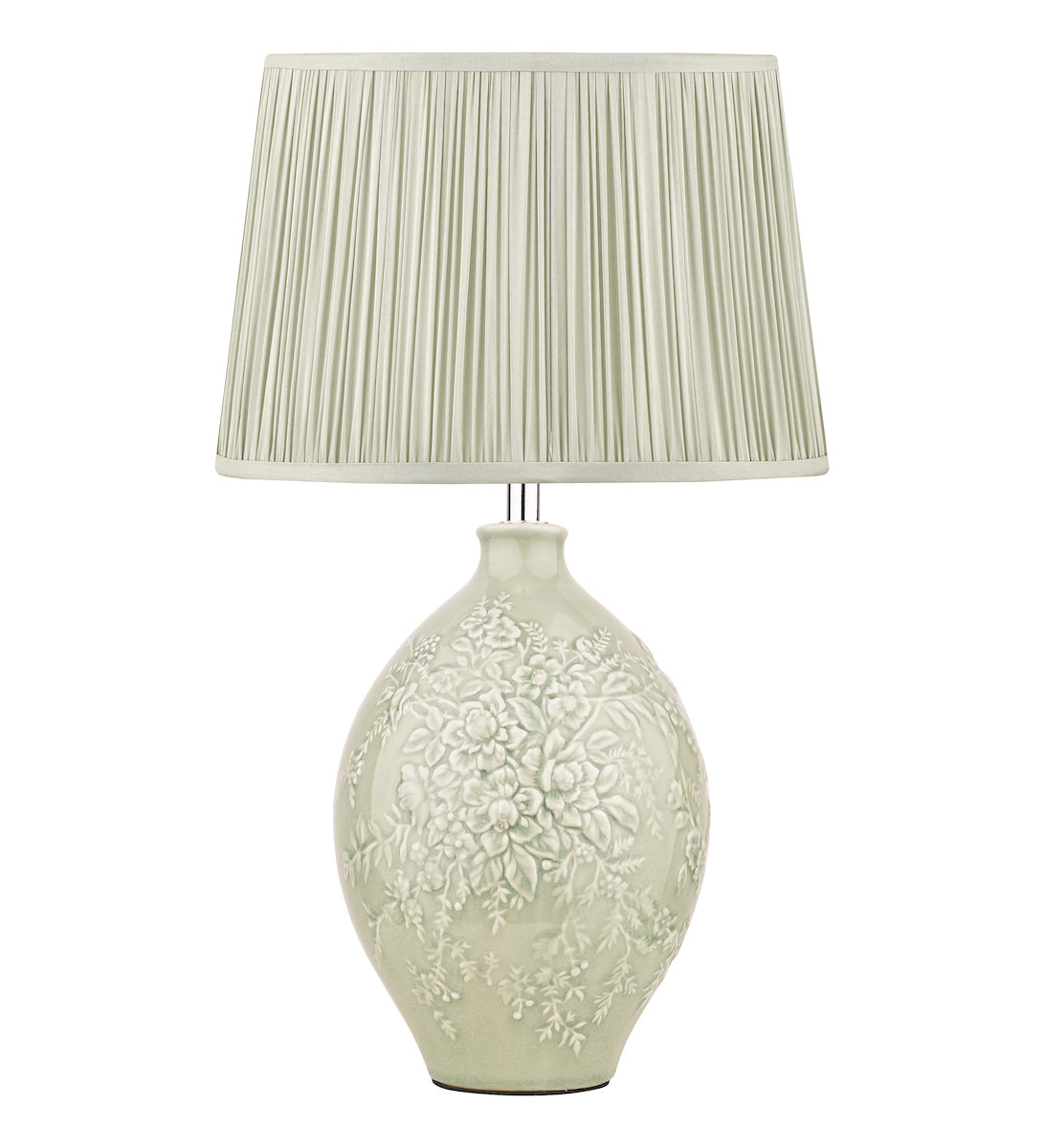 Laura Ashley Picardie Ceramic Table Lamp Green Polished Chrome Base – from Amos Lighting + Home