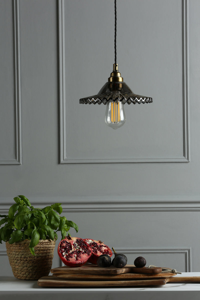 Laura Ashley Pippa Pendant Aged Brass Smoked Glass – from Amos Lighting + Home
