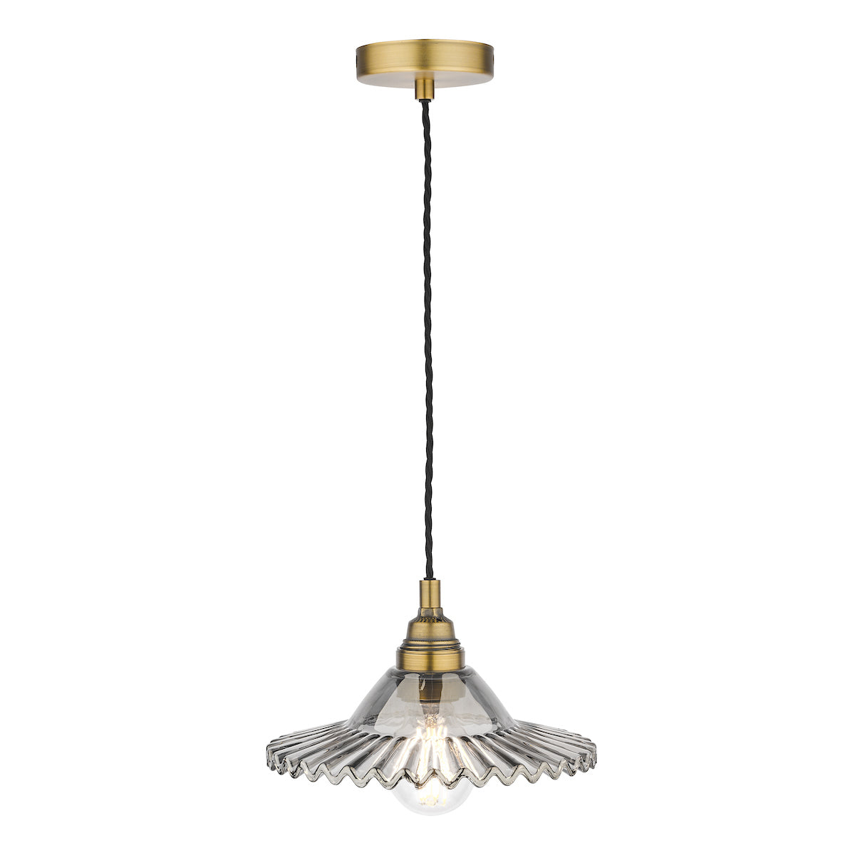 Laura Ashley Pippa Pendant Aged Brass Smoked Glass – from Amos Lighting + Home