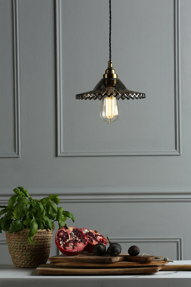 Laura Ashley Pippa Pendant Aged Brass Smoked Glass – from Amos Lighting + Home