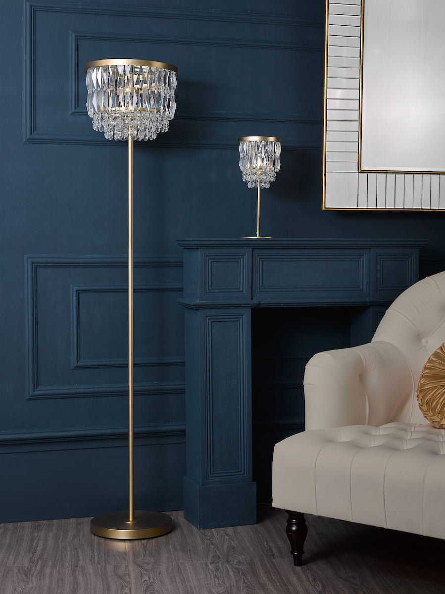 Laura Ashley Rhosill 3 Light Floor Lamp Crystal and Matt Antique Brass – from Amos Lighting + Home