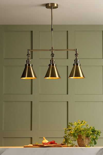 Laura Ashley Rufus 3lt Bar Pendant Antique Brass – from Amos Lighting + Home