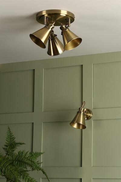 Laura Ashley Rufus 3lt Round Plate Spotlight Antique Brass – from Amos Lighting + Home