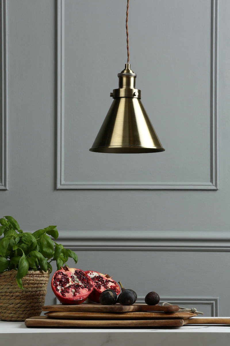 Laura Ashley Rufus Pendant Antique Brass – from Amos Lighting + Home