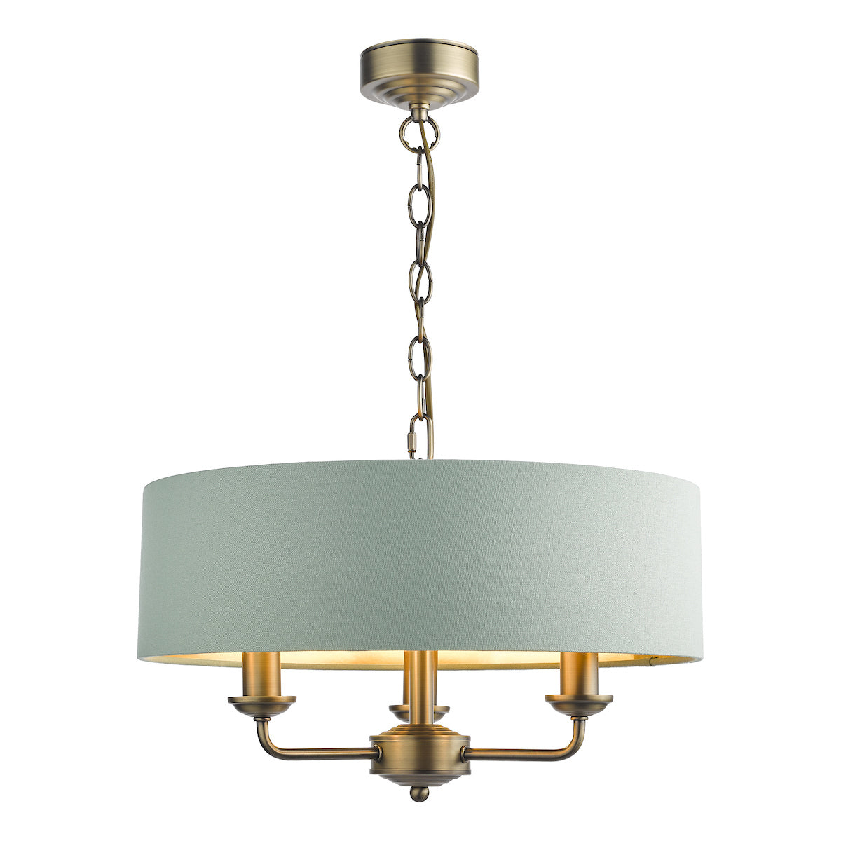 Laura Ashley Sorrento 3 Light Chandelier Matt Antique Brass and Green With Shade – from Amos Lighting + Home