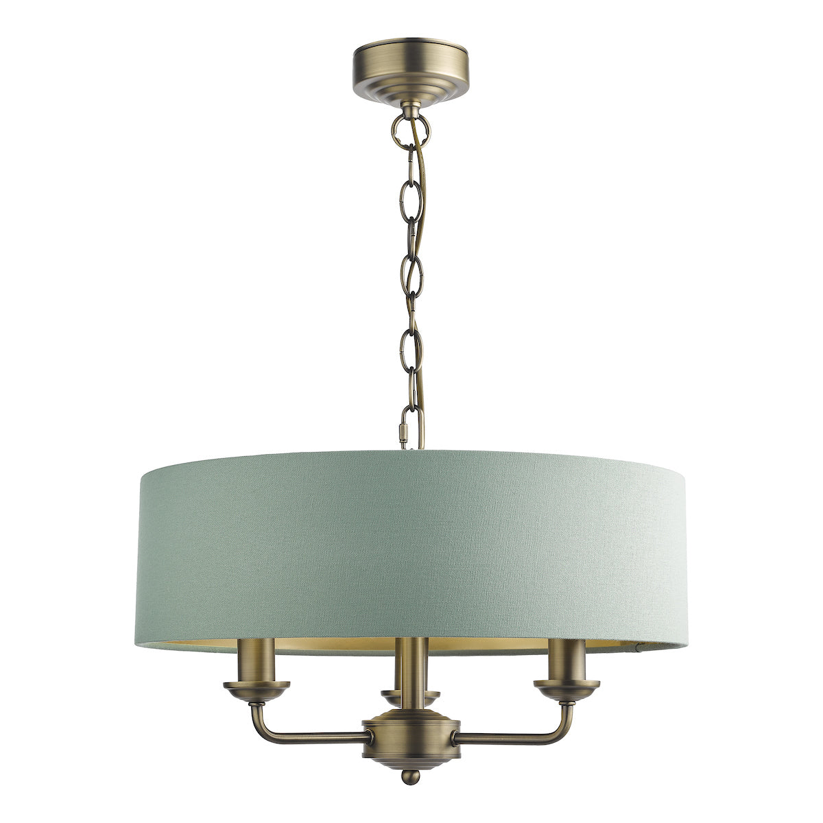 Laura Ashley Sorrento 3 Light Chandelier Matt Antique Brass and Green With Shade – from Amos Lighting + Home