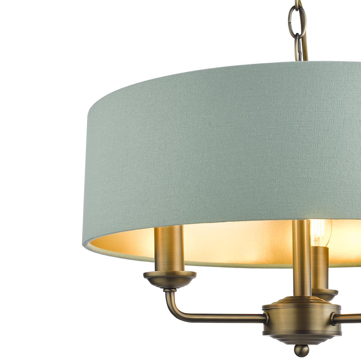 Laura Ashley Sorrento 3 Light Chandelier Matt Antique Brass and Green With Shade – from Amos Lighting + Home