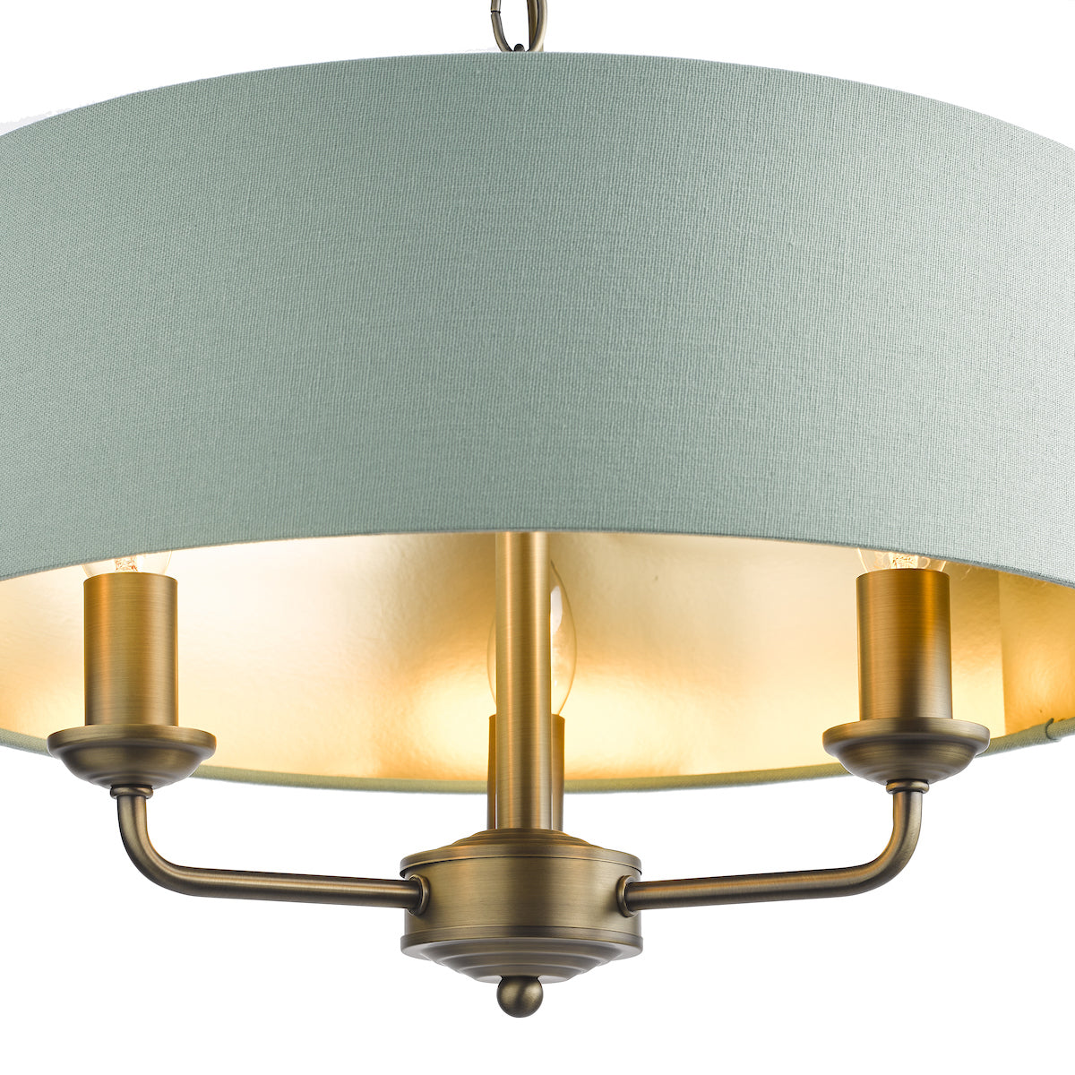 Laura Ashley Sorrento 3 Light Chandelier Matt Antique Brass and Green With Shade – from Amos Lighting + Home