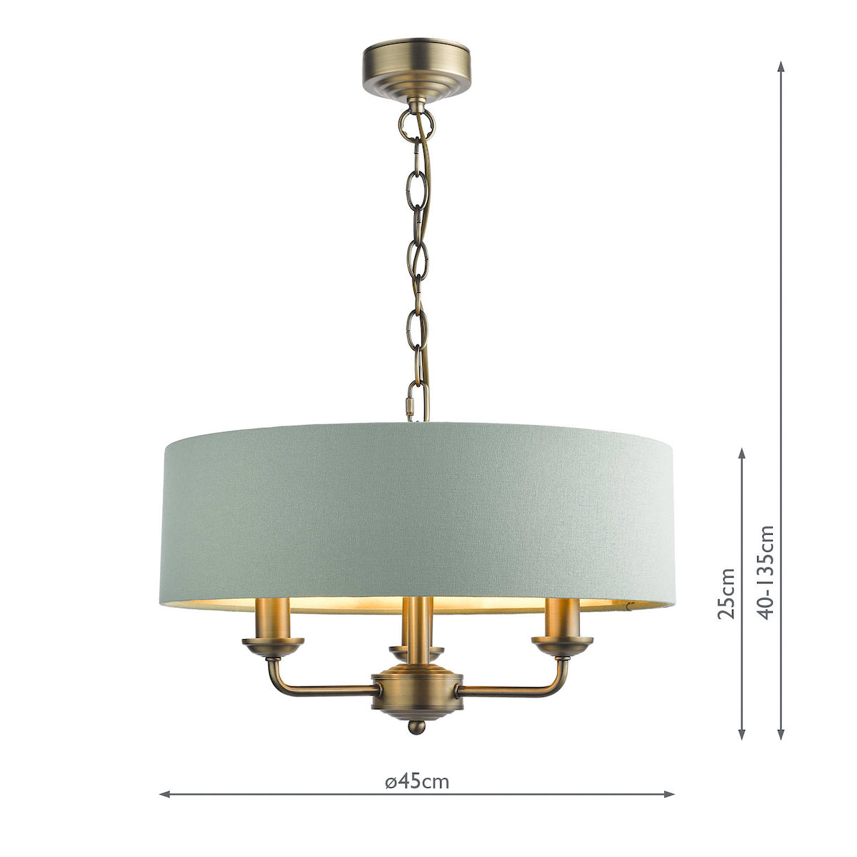 Laura Ashley Sorrento 3 Light Chandelier Matt Antique Brass and Green With Shade – from Amos Lighting + Home