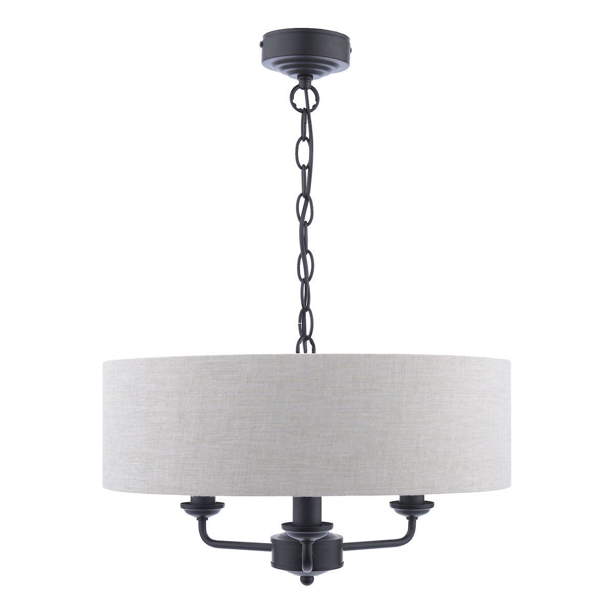 Laura Ashley Sorrento 3 Light Chandelier Matt Black and Natural With Shade – from Amos Lighting + Home
