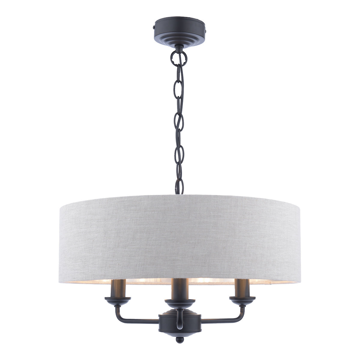 Laura Ashley Sorrento 3 Light Chandelier Matt Black and Natural With Shade – from Amos Lighting + Home