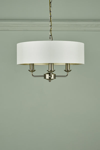 Laura Ashley Sorrento 3lt Pendant Antique Brass With Ivory Shade – from Amos Lighting + Home