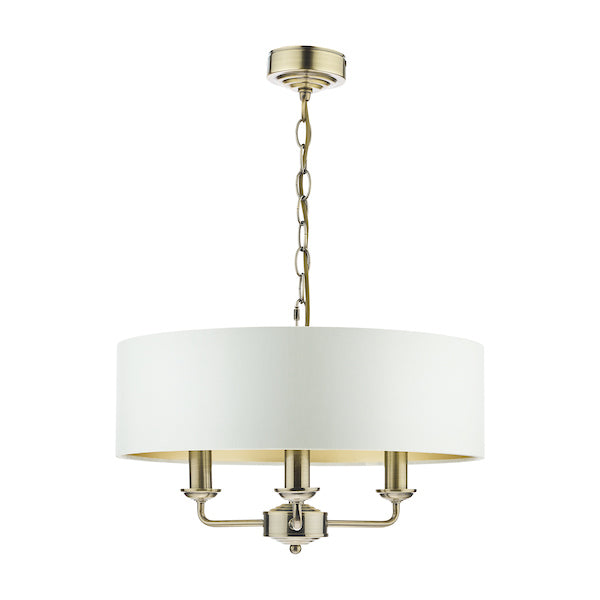 Laura Ashley Sorrento 3lt Pendant Antique Brass With Ivory Shade – from Amos Lighting + Home