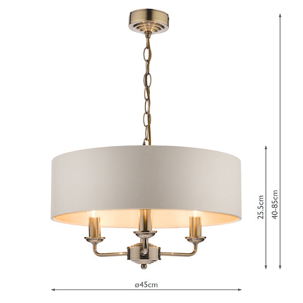 Laura Ashley Sorrento 3lt Pendant Antique Brass With Ivory Shade – from Amos Lighting + Home