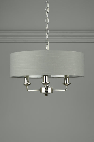 Laura Ashley Sorrento 3lt Pendant Polished Nickel with Charcoal Shade – from Amos Lighting + Home