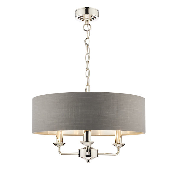 Laura Ashley Sorrento 3lt Pendant Polished Nickel with Charcoal Shade – from Amos Lighting + Home