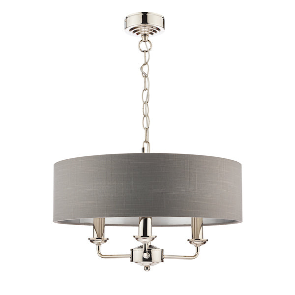 Laura Ashley Sorrento 3lt Pendant Polished Nickel with Charcoal Shade – from Amos Lighting + Home