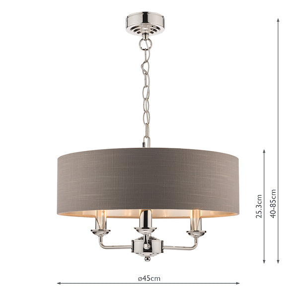 Laura Ashley Sorrento 3lt Pendant Polished Nickel with Charcoal Shade – from Amos Lighting + Home