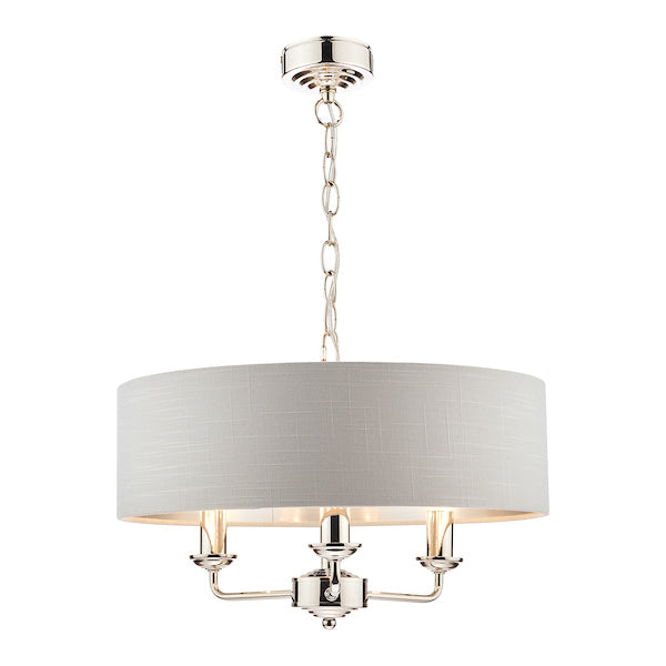 Laura Ashley Sorrento 3lt Pendant Polished Nickel with Silver Shade – from Amos Lighting + Home