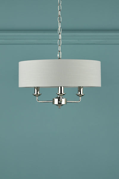 Laura Ashley Sorrento 3lt Pendant Polished Nickel with Silver Shade – from Amos Lighting + Home