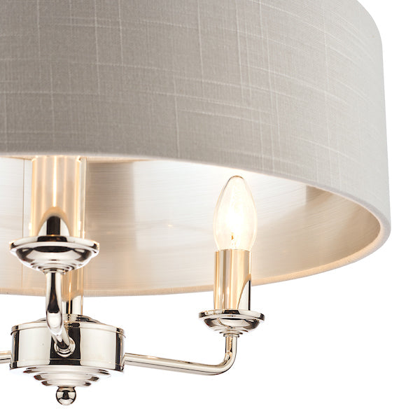 Laura Ashley Sorrento 3lt Pendant Polished Nickel with Silver Shade – from Amos Lighting + Home