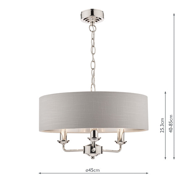 Laura Ashley Sorrento 3lt Pendant Polished Nickel with Silver Shade – from Amos Lighting + Home