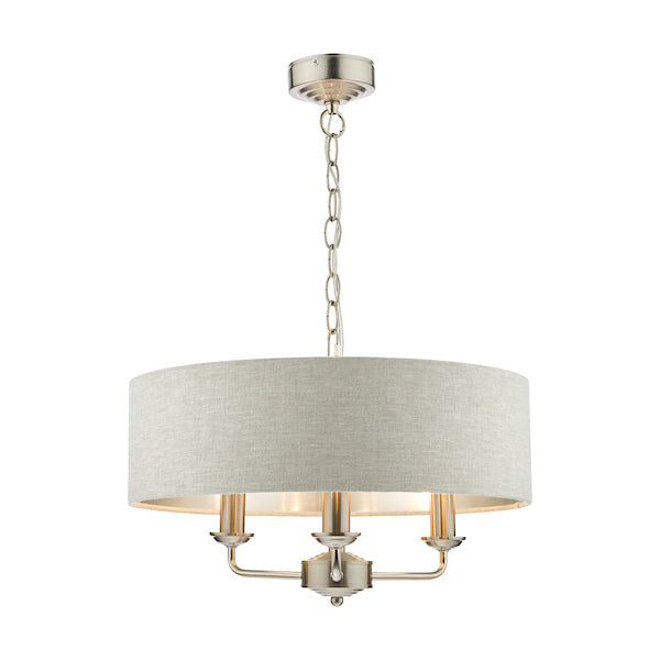 Laura Ashley Sorrento 3lt Pendant Satin Nickel with Natural Shade – from Amos Lighting + Home