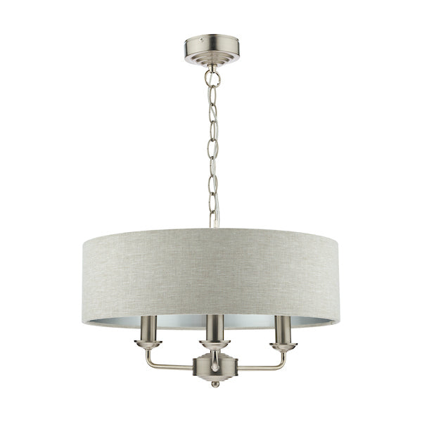 Laura Ashley Sorrento 3lt Pendant Satin Nickel with Natural Shade – from Amos Lighting + Home
