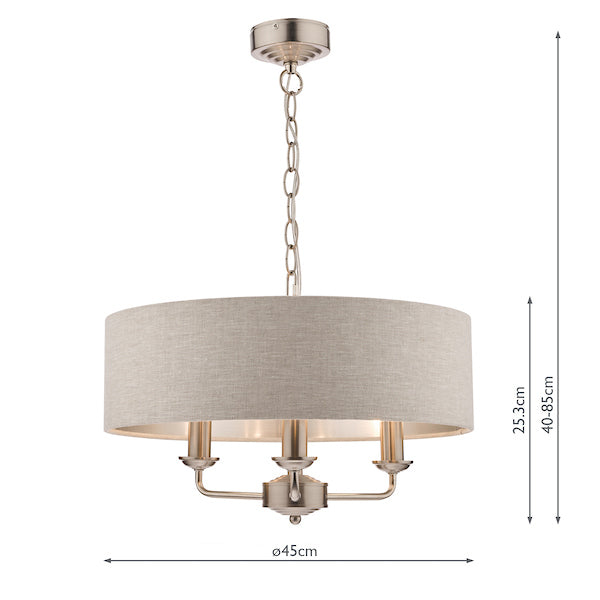 Laura Ashley Sorrento 3lt Pendant Satin Nickel with Natural Shade – from Amos Lighting + Home
