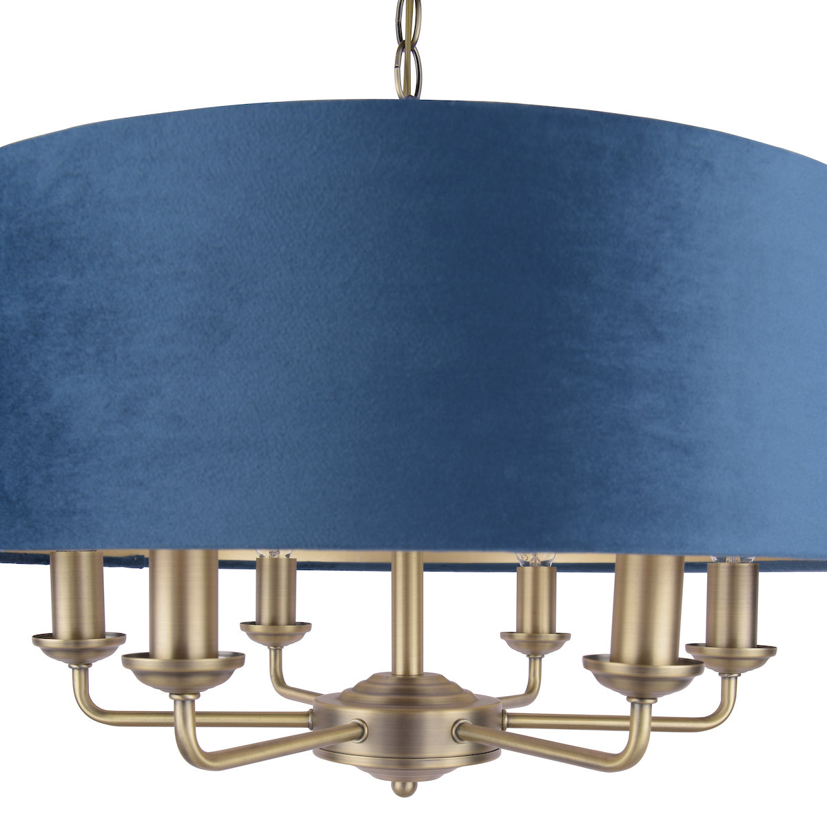 Laura Ashley Sorrento 6lt Pendant, Antique Brass & Blue Velvet – from Amos Lighting + Home