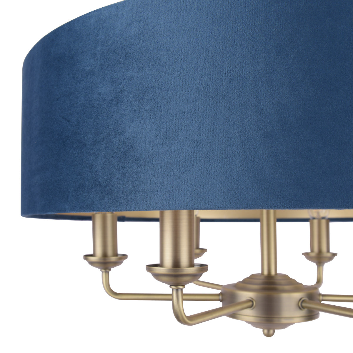 Laura Ashley Sorrento 6lt Pendant, Antique Brass & Blue Velvet – from Amos Lighting + Home
