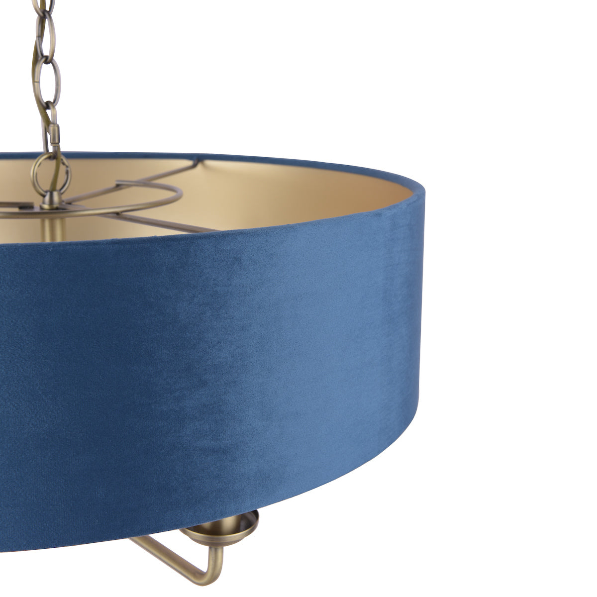 Laura Ashley Sorrento 6lt Pendant, Antique Brass & Blue Velvet – from Amos Lighting + Home