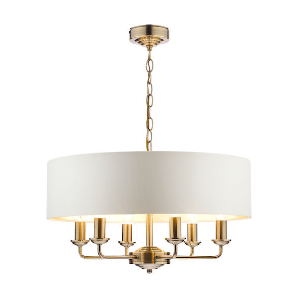 Laura Ashley Sorrento 6lt Pendant Antique Brass with Ivory Shade – from Amos Lighting + Home