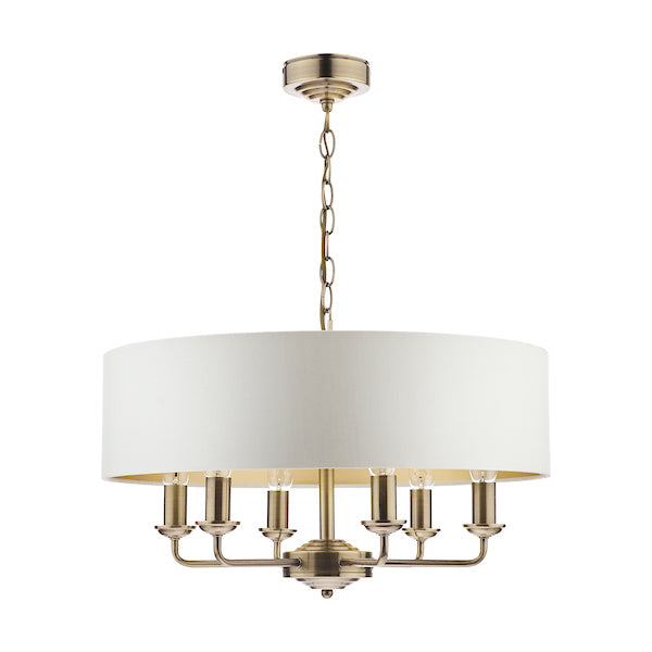 Laura Ashley Sorrento 6lt Pendant Antique Brass with Ivory Shade – from Amos Lighting + Home