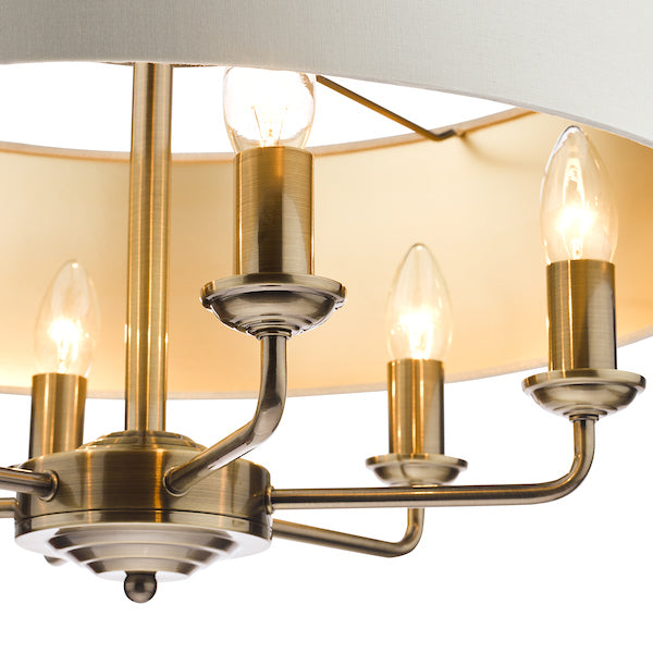 Laura Ashley Sorrento 6lt Pendant Antique Brass with Ivory Shade – from Amos Lighting + Home