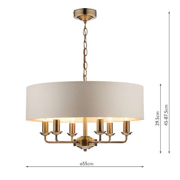 Laura Ashley Sorrento 6lt Pendant Antique Brass with Ivory Shade – from Amos Lighting + Home