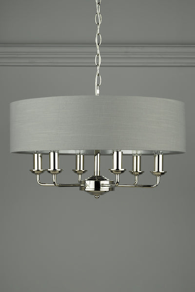 Laura Ashley Sorrento 6lt Pendant Polished Nickel with Charcoal Shade – from Amos Lighting + Home