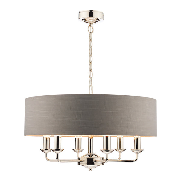 Laura Ashley Sorrento 6lt Pendant Polished Nickel with Charcoal Shade – from Amos Lighting + Home