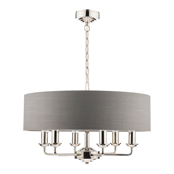 Laura Ashley Sorrento 6lt Pendant Polished Nickel with Charcoal Shade – from Amos Lighting + Home