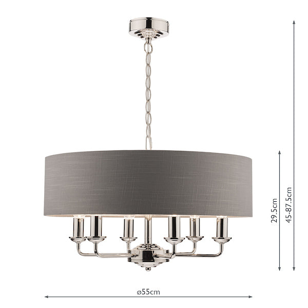 Laura Ashley Sorrento 6lt Pendant Polished Nickel with Charcoal Shade – from Amos Lighting + Home