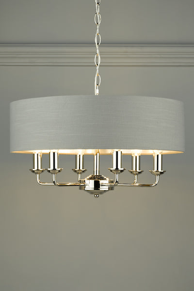 Laura Ashley Sorrento 6lt Pendant Polished Nickel with Charcoal Shade – from Amos Lighting + Home
