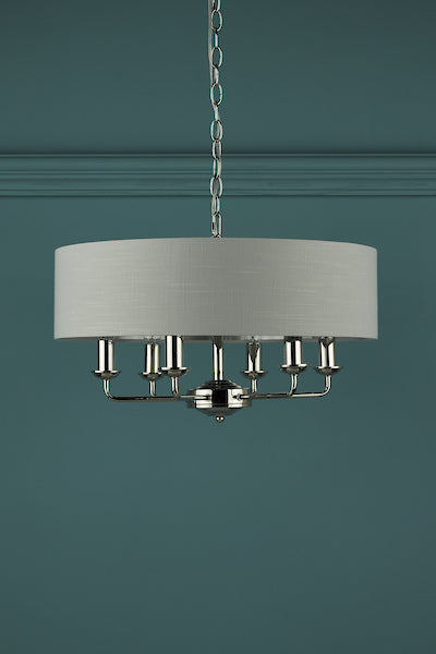 Laura Ashley Sorrento 6lt Pendant Polished Nickel with Silver Shade – from Amos Lighting + Home