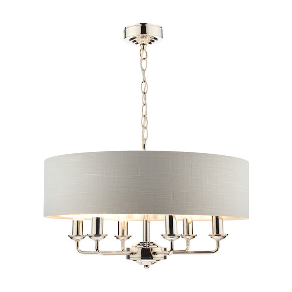 Laura Ashley Sorrento 6lt Pendant Polished Nickel with Silver Shade – from Amos Lighting + Home