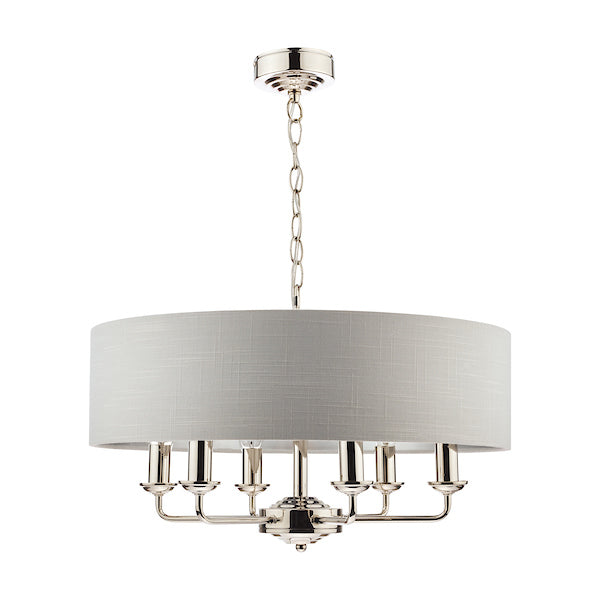 Laura Ashley Sorrento 6lt Pendant Polished Nickel with Silver Shade – from Amos Lighting + Home