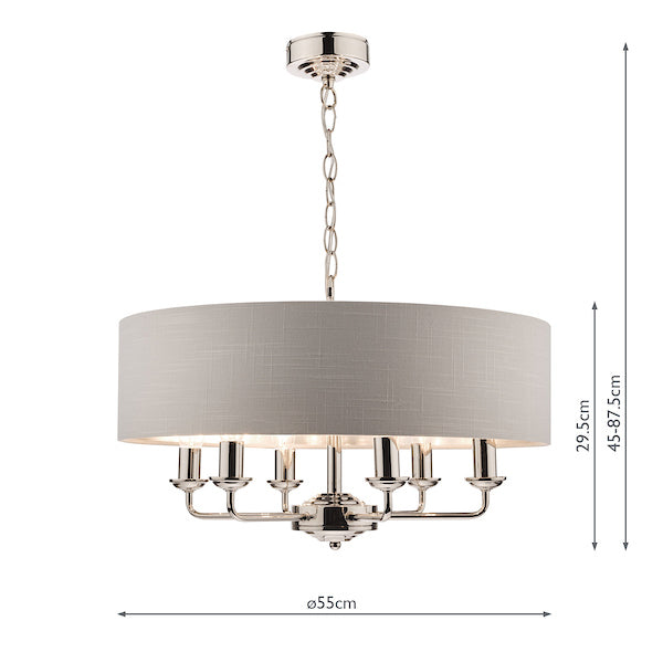 Laura Ashley Sorrento 6lt Pendant Polished Nickel with Silver Shade – from Amos Lighting + Home