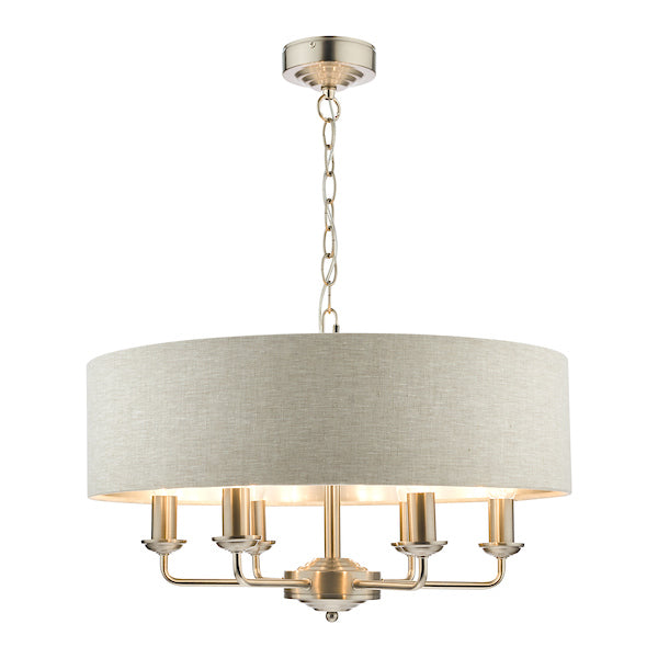 Laura Ashley Sorrento 6lt Pendant Satin Nickel with Natural Shade – from Amos Lighting + Home