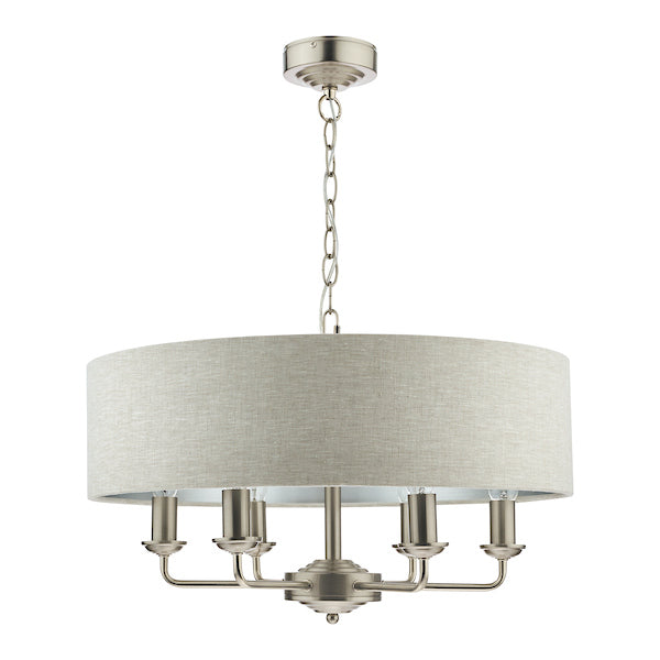 Laura Ashley Sorrento 6lt Pendant Satin Nickel with Natural Shade – from Amos Lighting + Home